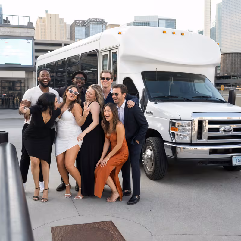 Black Mercedes Sprinter van staged for an Kansas City Bachelor & Bachelorette Transportation group