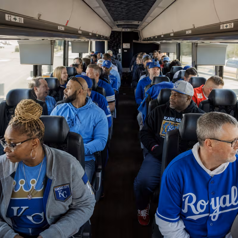 Passenger seating aboard a Kansas City party bus rental