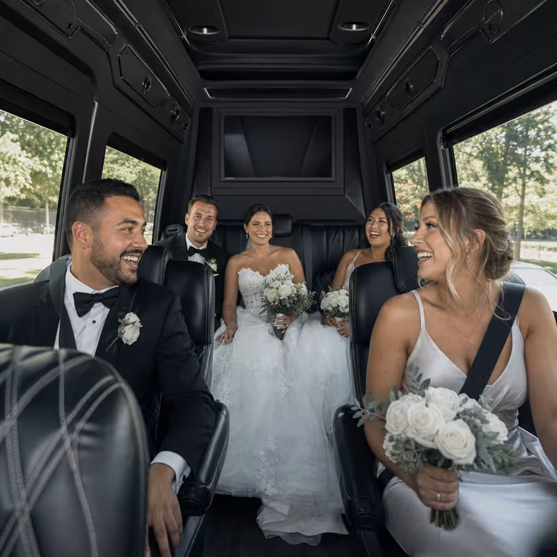 Black Mercedes Sprinter van staged for an Kansas City Wedding Transportation group